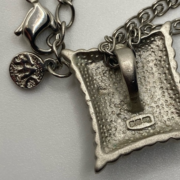 Vtg Butler FAC Silver Tone Art Deco Style Rhinestone Necklace 18” + .9” Pendant - Picture 3 of 6